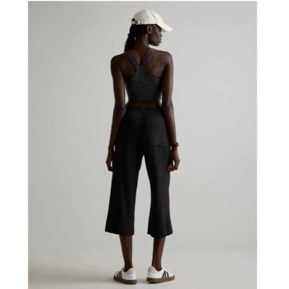 QUINCE wide leg pants cropped super soft drawstring fleece tencel black M - Picture 3 of 10